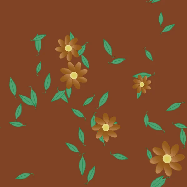 Composición Diseño Con Flores Simples Hojas Verdes Ilustración Vectorial — Vector de stock