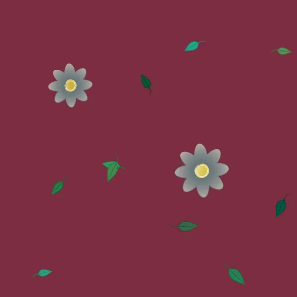 Composición Diseño Con Flores Simples Hojas Verdes Ilustración Vectorial — Archivo Imágenes Vectoriales