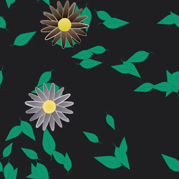 Composition Design Avec Fleurs Simples Feuilles Vertes Illustration Vectorielle — Image vectorielle