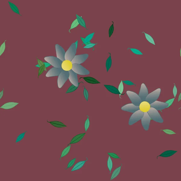 Composición Diseño Con Flores Simples Hojas Verdes Ilustración Vectorial — Archivo Imágenes Vectoriales