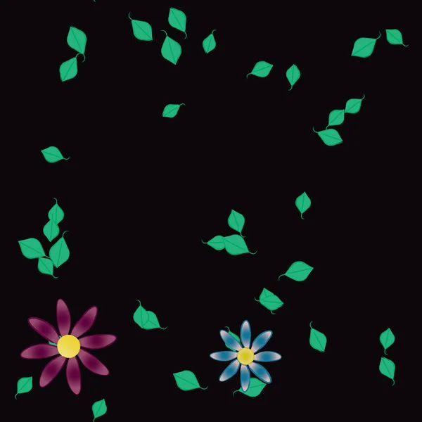 Composición Diseño Con Flores Simples Hojas Verdes Ilustración Vectorial — Vector de stock