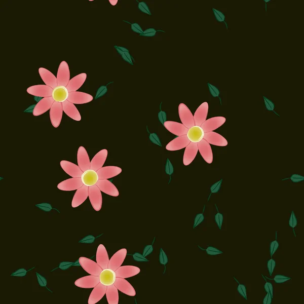 Composición Diseño Con Flores Simples Hojas Verdes Ilustración Vectorial — Vector de stock