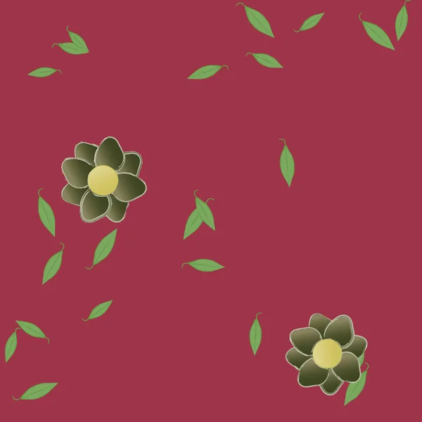 Composición Diseño Con Flores Simples Hojas Verdes Ilustración Vectorial — Vector de stock