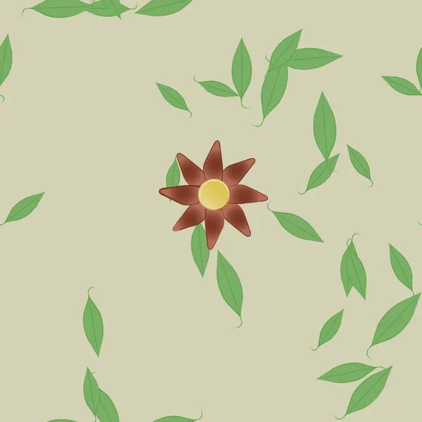 Composição Design Com Flores Simples Folhas Verdes Ilustração Vetorial — Vetor de Stock