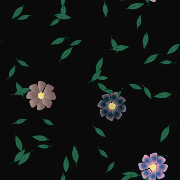 Composição Design Com Flores Simples Folhas Verdes Ilustração Vetorial —  Vetores de Stock