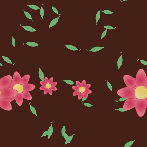 Composición Diseño Con Flores Simples Hojas Verdes Ilustración Vectorial — Vector de stock