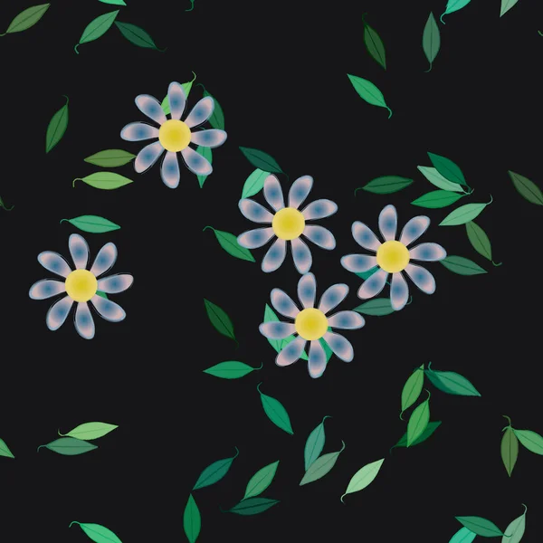 Design Sammansättning Med Enkla Blommor Och Gröna Blad Vektor Illustration — Stock vektor