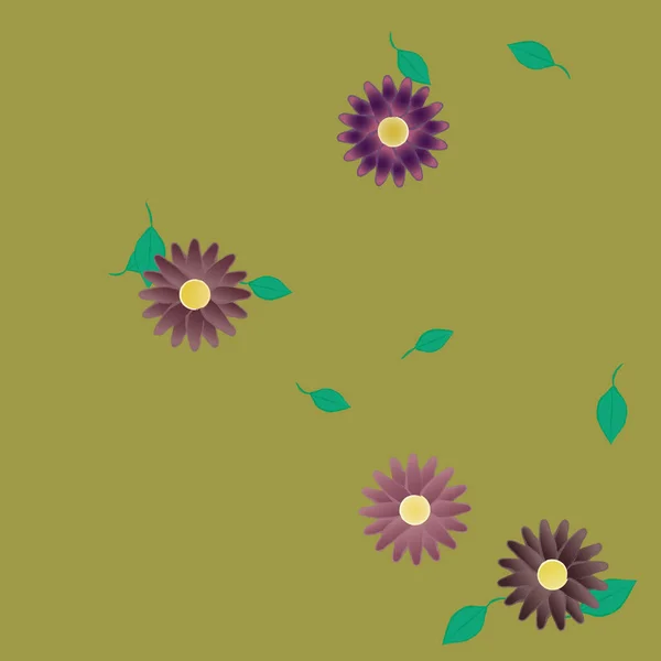 Composition Design Avec Fleurs Simples Feuilles Vertes Illustration Vectorielle — Image vectorielle