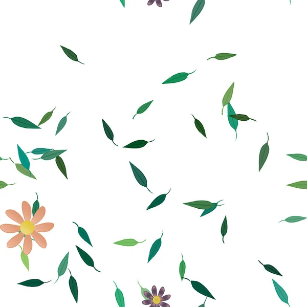 Composição Design Com Flores Simples Folhas Verdes Ilustração Vetorial — Vetor de Stock