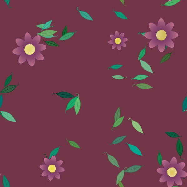 Composición Diseño Con Flores Simples Hojas Verdes Ilustración Vectorial — Vector de stock