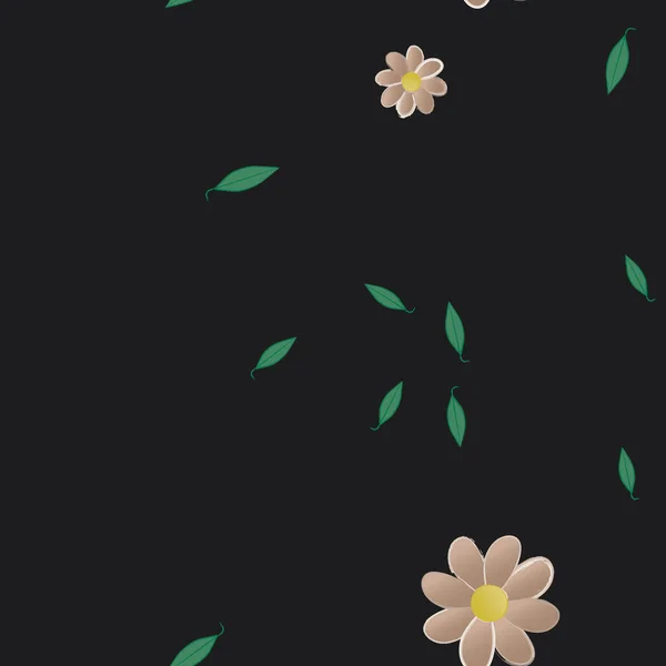 Composición Diseño Con Flores Simples Hojas Verdes Ilustración Vectorial — Vector de stock