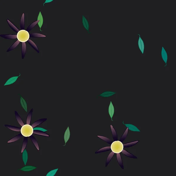 Composición Diseño Con Flores Simples Hojas Verdes Ilustración Vectorial — Vector de stock