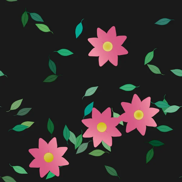 Composição Design Com Flores Simples Folhas Verdes Ilustração Vetorial —  Vetores de Stock