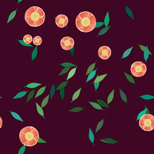 Composición Diseño Con Flores Simples Hojas Verdes Ilustración Vectorial — Vector de stock