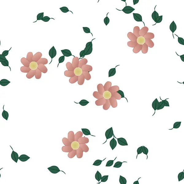 Design Sammansättning Med Enkla Blommor Och Gröna Blad Vektor Illustration — Stock vektor