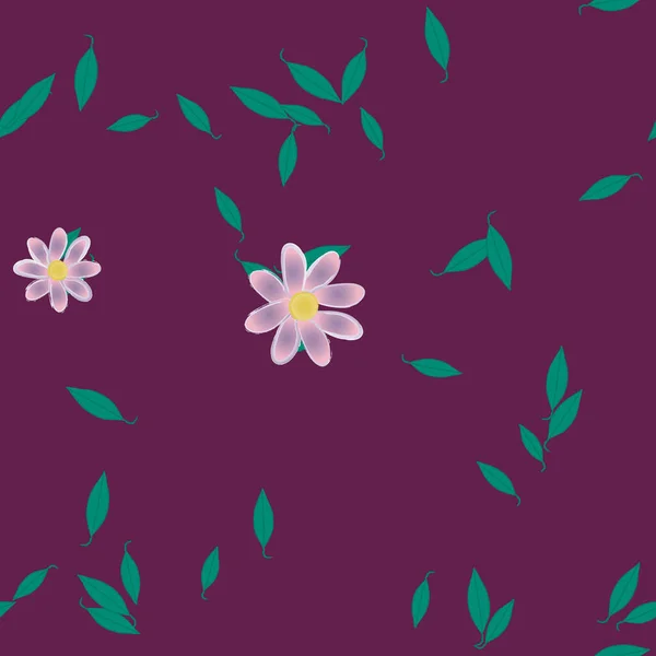 Composición Diseño Con Flores Simples Hojas Verdes Ilustración Vectorial — Vector de stock