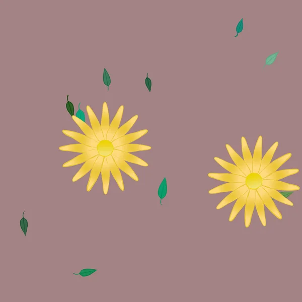 Composição Design Com Flores Simples Folhas Verdes Ilustração Vetorial — Vetor de Stock