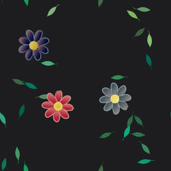 Composição Design Com Flores Simples Folhas Verdes Ilustração Vetorial — Vetor de Stock