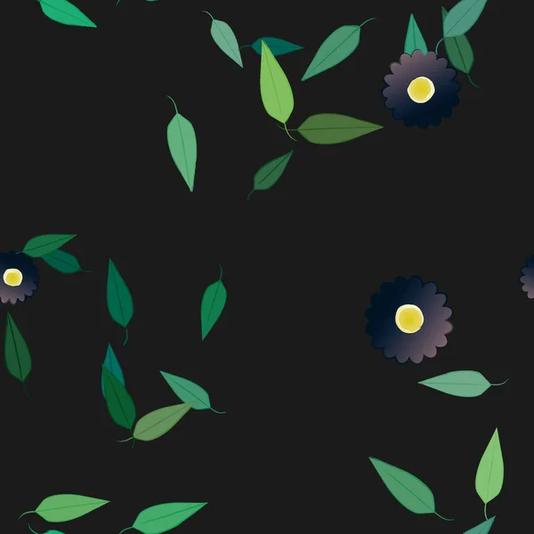 Design Sammansättning Med Enkla Blommor Och Gröna Blad Vektor Illustration — Stock vektor