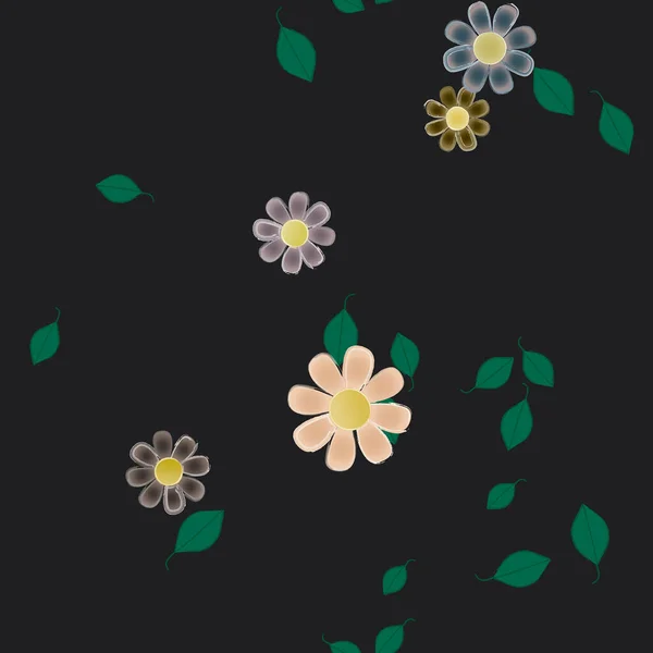 Composition Design Avec Fleurs Simples Feuilles Vertes Illustration Vectorielle — Image vectorielle