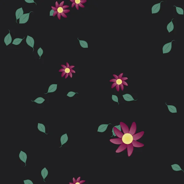 Composición Diseño Con Flores Simples Hojas Verdes Ilustración Vectorial — Vector de stock