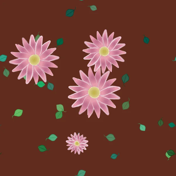 Composición Diseño Con Flores Simples Hojas Verdes Ilustración Vectorial — Archivo Imágenes Vectoriales