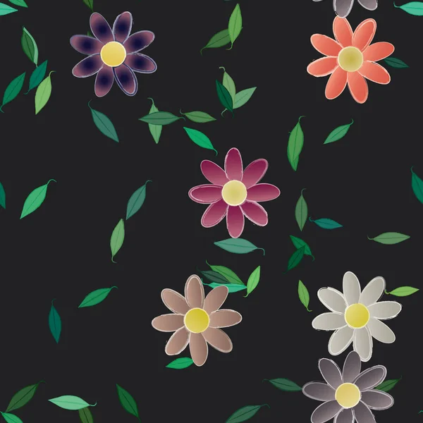 Composição Design Com Flores Simples Folhas Verdes Ilustração Vetorial — Vetor de Stock