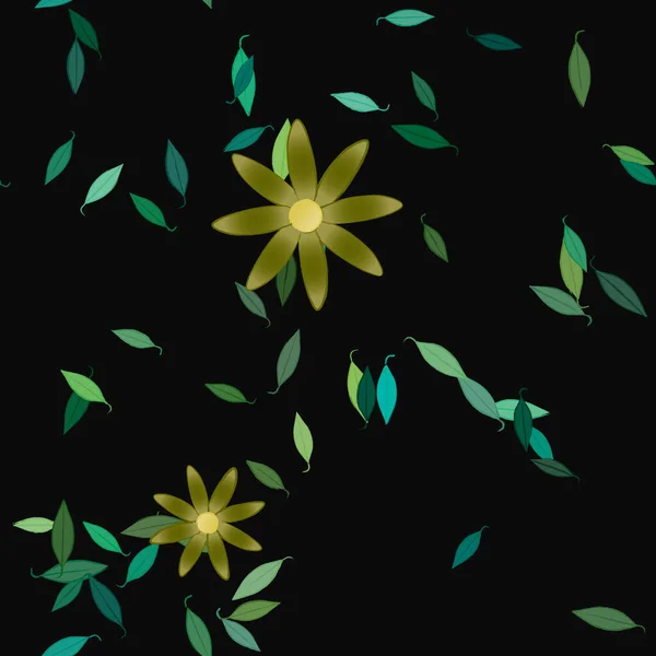 Composición Diseño Con Flores Simples Hojas Verdes Ilustración Vectorial — Vector de stock