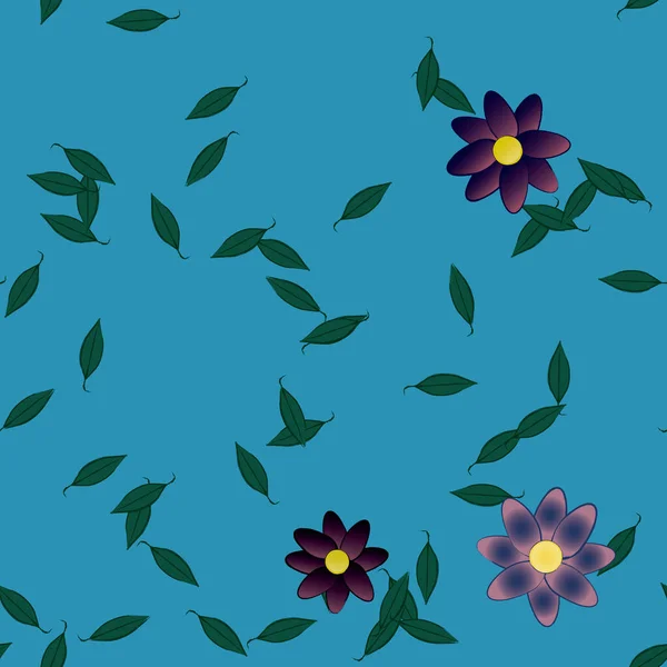 Design Sammansättning Med Enkla Blommor Och Gröna Blad Vektor Illustration — Stock vektor