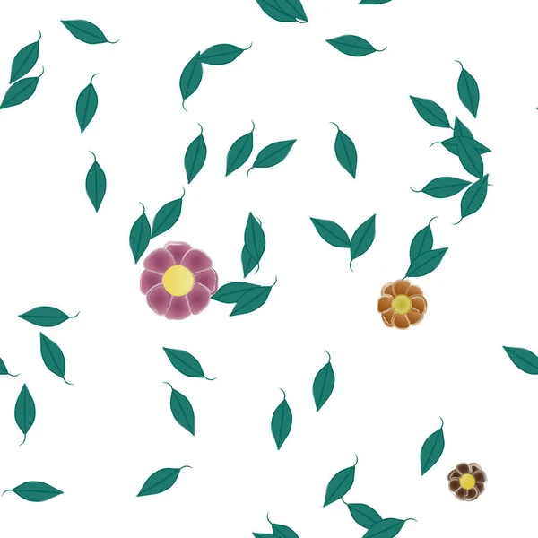 Composición Diseño Con Flores Simples Hojas Verdes Ilustración Vectorial — Vector de stock