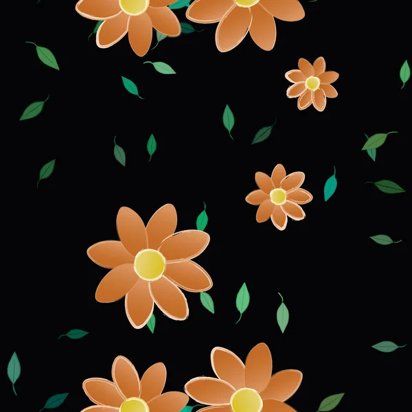 Composição Design Com Flores Simples Folhas Verdes Ilustração Vetorial —  Vetores de Stock