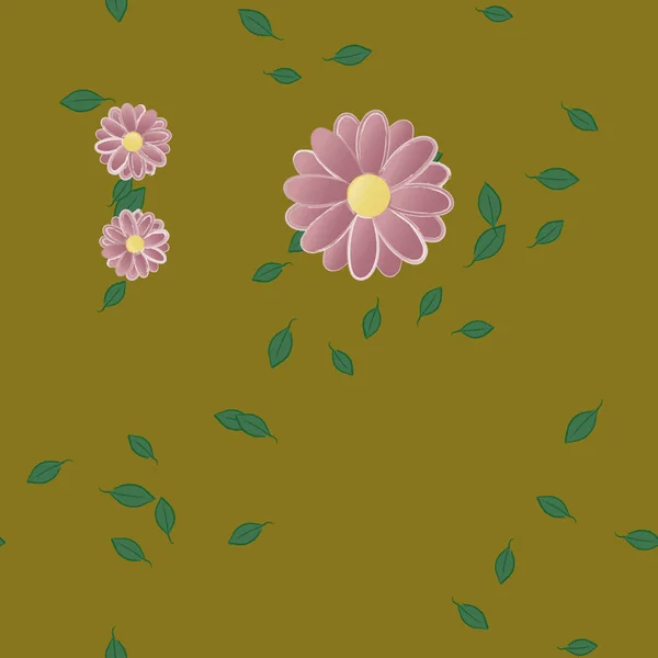 Composição Design Com Flores Simples Folhas Verdes Ilustração Vetorial — Vetor de Stock