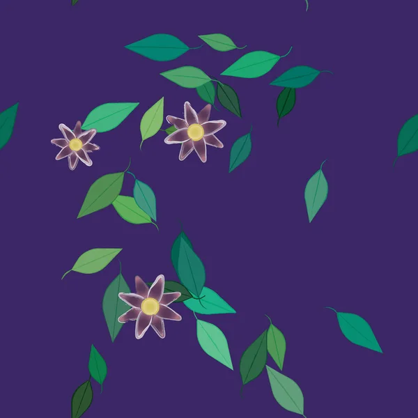 Composición Diseño Con Flores Simples Hojas Verdes Ilustración Vectorial — Vector de stock