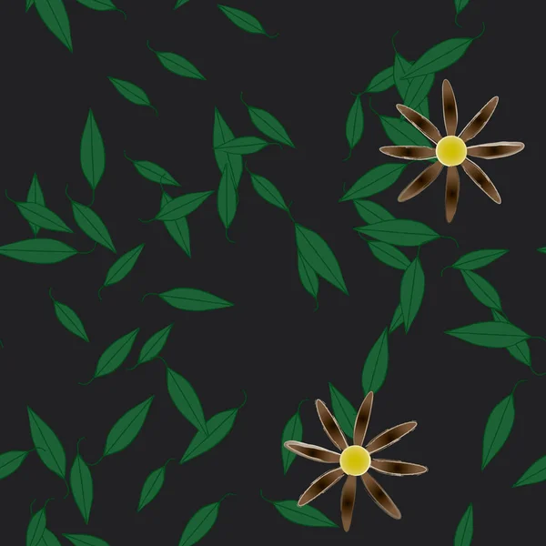 Composición Diseño Con Flores Simples Hojas Verdes Ilustración Vectorial — Archivo Imágenes Vectoriales