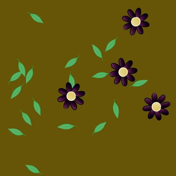 Composición Diseño Con Flores Simples Hojas Verdes Ilustración Vectorial — Vector de stock