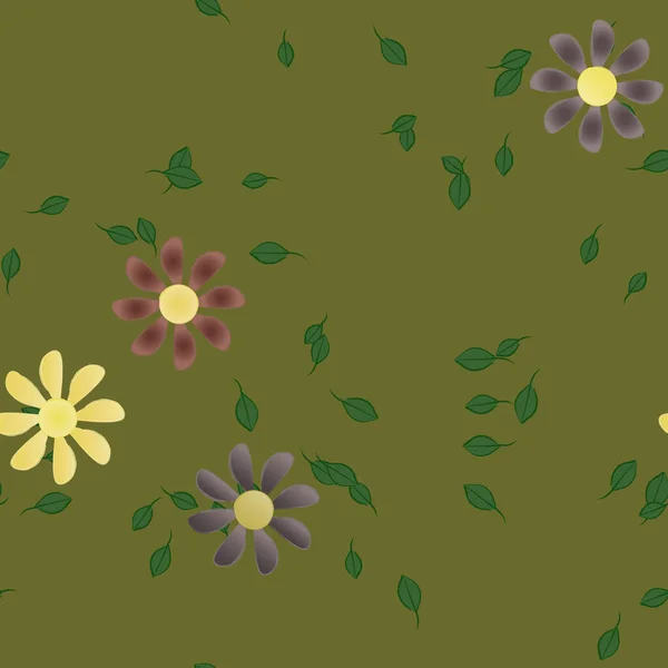 Composición Diseño Con Flores Simples Hojas Verdes Ilustración Vectorial — Archivo Imágenes Vectoriales