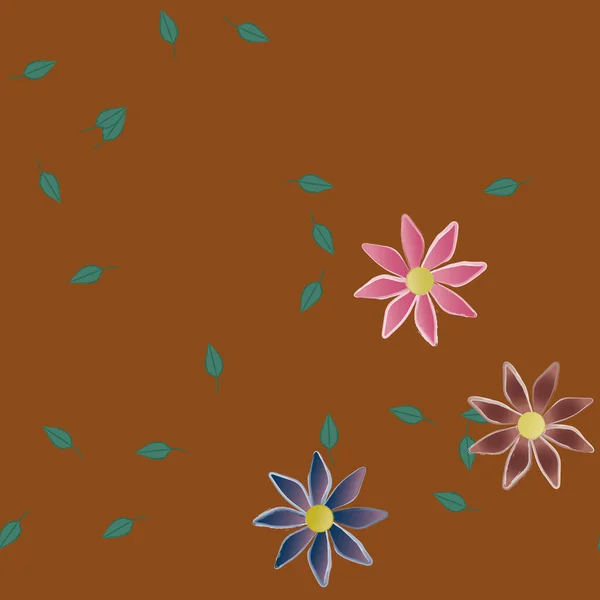 Composición Diseño Con Flores Simples Hojas Verdes Ilustración Vectorial — Vector de stock