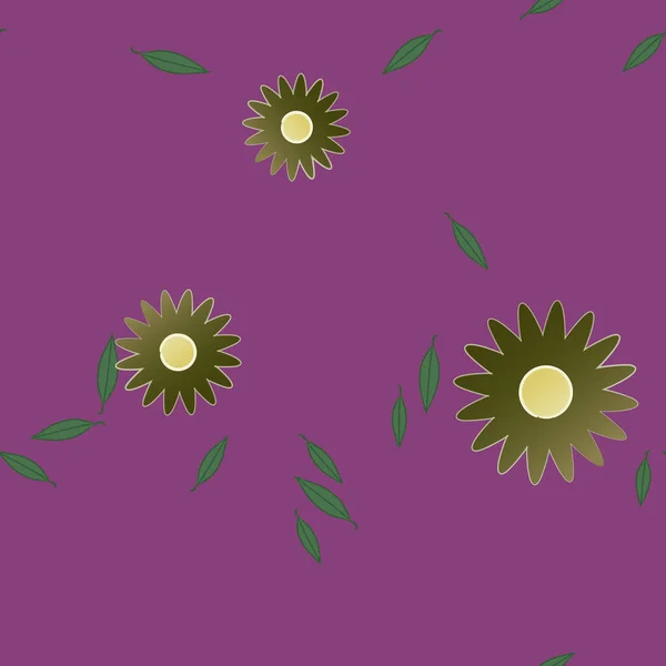 Composición Diseño Con Flores Simples Hojas Verdes Ilustración Vectorial — Vector de stock