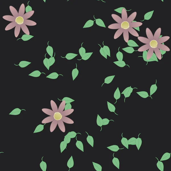 Composition Design Avec Fleurs Simples Feuilles Vertes Illustration Vectorielle — Image vectorielle