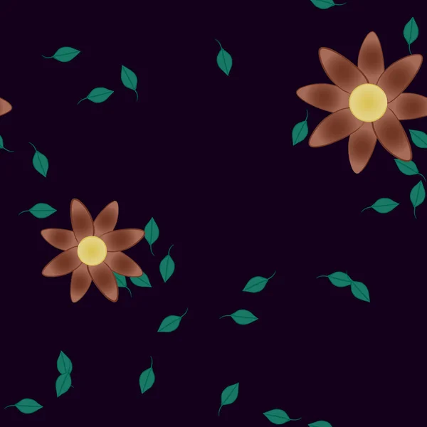 Composición Diseño Con Flores Simples Hojas Verdes Ilustración Vectorial — Vector de stock