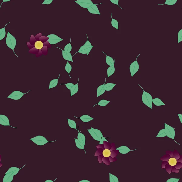 Composición Diseño Con Flores Simples Hojas Verdes Ilustración Vectorial — Vector de stock