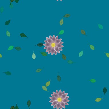 Basit çiçek ve yeşil yapraklı tasarım kompozisyonu, vektör illüstrasyonu