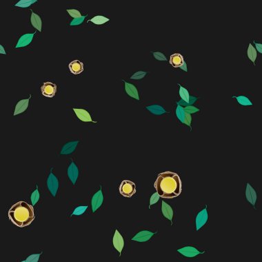 Basit çiçek ve yeşil yapraklı tasarım kompozisyonu, vektör illüstrasyonu