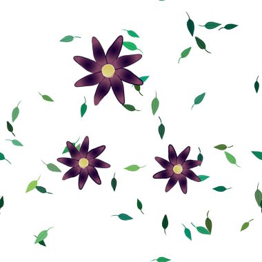 Basit çiçek ve yeşil yapraklı tasarım kompozisyonu, vektör illüstrasyonu