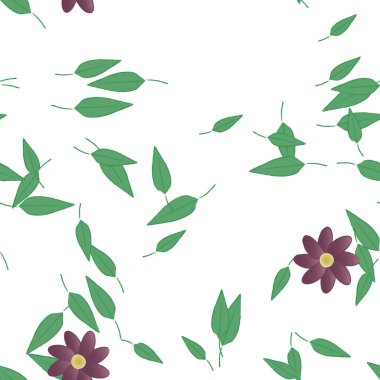 Basit çiçek ve yeşil yapraklı tasarım kompozisyonu, vektör illüstrasyonu