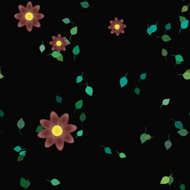 Basit çiçek ve yeşil yapraklı tasarım kompozisyonu, vektör illüstrasyonu