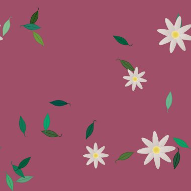 Basit çiçek ve yeşil yapraklı tasarım kompozisyonu, vektör illüstrasyonu