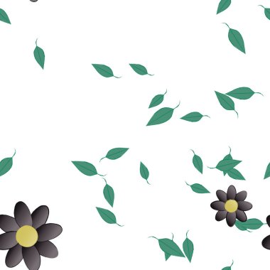 Basit çiçek ve yeşil yapraklı tasarım kompozisyonu, vektör illüstrasyonu