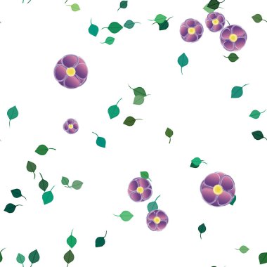 Basit çiçek ve yeşil yapraklı tasarım kompozisyonu, vektör illüstrasyonu