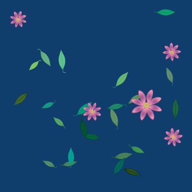 Basit çiçek ve yeşil yapraklı tasarım kompozisyonu, vektör illüstrasyonu